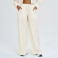 Pantaloni sportivi a gamba larga color crema da donna con vita alta e tasche laterali - S / Albicocca Lattea