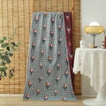 Four-layer cotton gauze bath towel featuring grey tulip pattern and red grid reverse - 75*150cm / Floral Story Blue