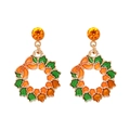 Detail of Christmas wreath earrings with orange and green enamel and crystal stud - Wreath Stud