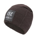 Dark brown knit beanie with leather nc patch and 3D diamond pattern for winter warmth - One Size / Coffee