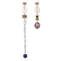Asymmetric S925 silver earrings with Baroque pearls, colorful crystals, and tassels - 925 Silver / Platinum Color (With Silver Backs)