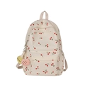 Zaino in velluto a coste con stampa ciliegia e ciondolo in peluche su sfondo bianco - Solo borsa (Senza ciondolo) / Bianco