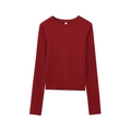 Slim fit burgundy long sleeve t-shirt with crew neck and ribbed cotton fabric on white back - XS / Dark Red