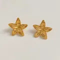 Summer gold stainless steel five-petal flower stud earrings with a polished glossy finish - Five-petal Flower Style (KDE2616)