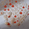 Adesivi per unghie 3D cuore dorato con motivi corona rosso e bianco modello Co-391 - Cuore Corona Rosso Bianco (CO-391)