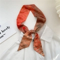 Orange and brown oil painting pattern silk scarf styled on a white shirt collar - 6x105cm / Red Sun