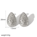 Silver teardrop earrings in stainless steel with floral relief texture and 26mm height - Relief Water Drop Silver Style (TE6930-S)