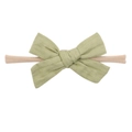 Soft elastic baby headband featuring a light green textured fabric floral bow detail - Light Green (30)