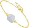 Pulsera de cadena dorada con piedra natural azul claro grande y cuentas doradas - Cristal de roca