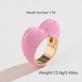 Pink enamel heart ring with gold-plated finish, size 17, 13.9g weight for women - 17# / Pink