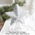 Silver 15x18cm glittery star tree topper with sequins and a metal spring base - Silver Glitter Spring Tree Topper Star