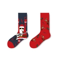 Calze natalizie con Babbo Natale rock e renna nei colori blu navy e rosso - 1115/Rosso Blu Asimmetrico/Babbo Natale Rock Chitarra