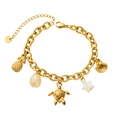Pulsera oceánica de acero inoxidable dorado con dijes de concha, tortuga y estrella de mar - Tortuga