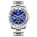 Men's silver steel business watch featuring a sunray blue dial and three sub-dials - Blue Dial Silver Case