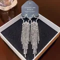 Star-shaped S925 silver needle earrings with long sparkling zircon fringe tassels - E0270 Silver Needle (Star Tassel Dangle Earrings Silver)