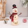 Handcrafted linen snowman decor with black hat and red plaid scarf for Christmas - YH16519B Black Top Hat
