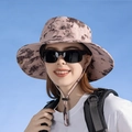 Women's wide brim sun hat in purple tie-dye camouflage with adjustable chin strap - Pink Tie Dye