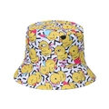 Cute cartoon yellow duck pattern white bucket hat with sun protection for men and women - 58cm / White Cartoon Expression Duck Print