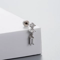 Silver bow heart flower zircon screw stud earring with vertical baguette-cut crystals - Triple Gemstone Geometric Style (A24-4#)
