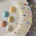 Autocollants d'ongles cartoon mignons avec graffitis colorés, cœurs et visages pour nail art - Fantôme drôle mignon et visage souriant (FEB-619)