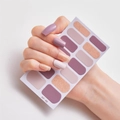 AF-45 minimalist purple and gold glitter nail wraps showing hand application effect - AF-45 (Purple/Beige With Gold Glitter)