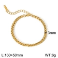 Bracelet chaîne épi de 3 mm en acier inoxydable plaqué or 18 carats ajustable - Style Tressé Épi d'Or (KB1862268-Z)