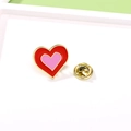 Cute red and pink heart enamel brooch with gold metallic frame and butterfly clasp - Double Layer Heart (CZ0571)