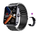 Black F57L smartwatch set featuring stainless steel band and extra silicone strap - Black Steel Strap (Stainless Steel+Silicone Dual Straps)