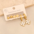 Set aus 3 Paar goldenen Edelstahlohrringen mit Stern- und Kleeblatt-Design-Anhängern - 5# Kleeblatt-Set (3 Paare)