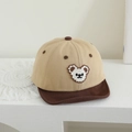 Detailed close-up of khaki baby baseball cap with bear embroidery and soft brown brim - 48-50cm (1-2 Years) / Bear Style / Khaki