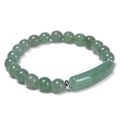 Detail of green jade beads bracelet featuring a central long tube charm and metal spacers - Green Aventurine