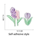 Purple tulip embroidery patch with self-adhesive backing, size 5.5cm x 4.1cm - Self-adhesive Purple Tulip