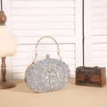 Elegant silver sunflower evening clutch bag with sparkling rhinestones and gold handle - Silver
