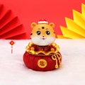 Cute zodiac tiger figurine in a red lucky bag with golden character for car decor - 2732-3A Shaking Head Fat Tiger Fortune Bag