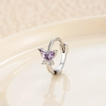 Silver butterfly hoop earring with purple stones and clear zircon accents - Silver Purple