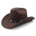 Brown Western cowboy felt hat with wide brim, silver conchos and leather band décor - M (56-58cm) / Brown