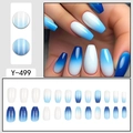 Coffret de 24 faux ongles ballerine courts avec dégradé bleu et blanc style français - Cercueil Ombré Bleu Blanc (Y-499)