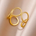 Minimalist 18k gold plated hollow flower interlocking ring on pink silk background - Interlocked Three-Ring (JZ5573G)