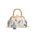 Chinese style silk handbag with butterfly embroidery, bamboo handle and gold chain strap - Silver