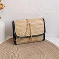 Woven straw envelope clutch bag with golden tassel and chain strap in natural beige - Black with Tassel