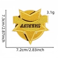 Detailed size view of yellow embroidered Sheriff badge patch with dimensions 7.3cm x 7.2cm - Sheriff Badge