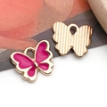 Rosa Emaille-Schmetterlingsanhänger mit goldener Metallrückseite für DIY-Schmuck - Rosenroter Schmetterling (12x11 mm)