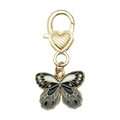 Golden butterfly keychain with black and white enamel wings on a heart-shaped clip - Black Butterfly Heart (ER767)