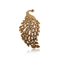Elegant gold-tone peacock brooch encrusted with sparkling brown crystals on white background - Small Size / Coffee