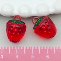 DIY strawberry pendant in red resin with green top for jewelry making 2cm size - Transparent Red Acrylic Strawberry (22164)