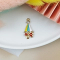 Colorful umbrella charm with yellow, blue, white enamel and a red bow for DIY jewelry - Patchwork Umbrella with Bow (3)