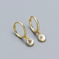 Elegant gold S925 sterling silver hoop earrings with synthetic moonstone pendant - 925 Silver / Gold (Moonstone Color)