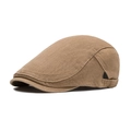 Classic earth brown flat cap in twill cotton fabric with adjustable metal side buckle - Khaki