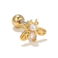 Golden honey bee stud earring featuring pearl back and teardrop zircon crystal - Gold-Pearl Bee
