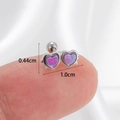 Purple heart cartilage earring with screw ball back, 1.0cm width shown on fingertip - Silver-Purple Heart